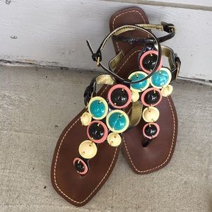 RAMPAGE VINTAGE/BOHO/RETRO SANDAL TURQUOISE/EARTH TONE ACCENTS WITH ANKLE STRAP